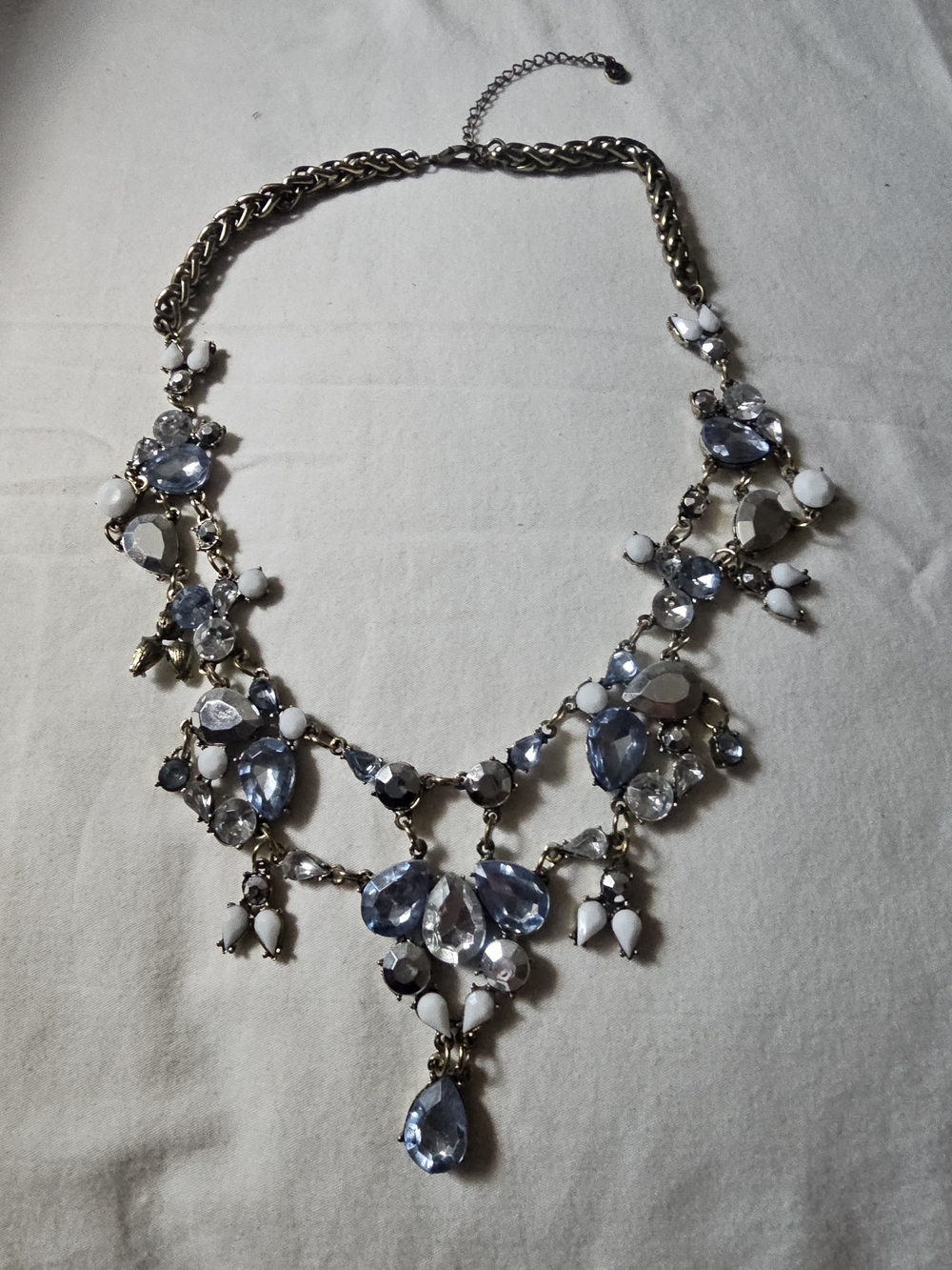 Statement Blue Crystal Bib Necklace - Unbranded